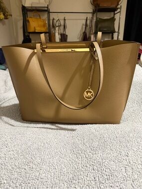 Michael Kors Camel/Tan Pebbled Leather Tote with MK Charm
